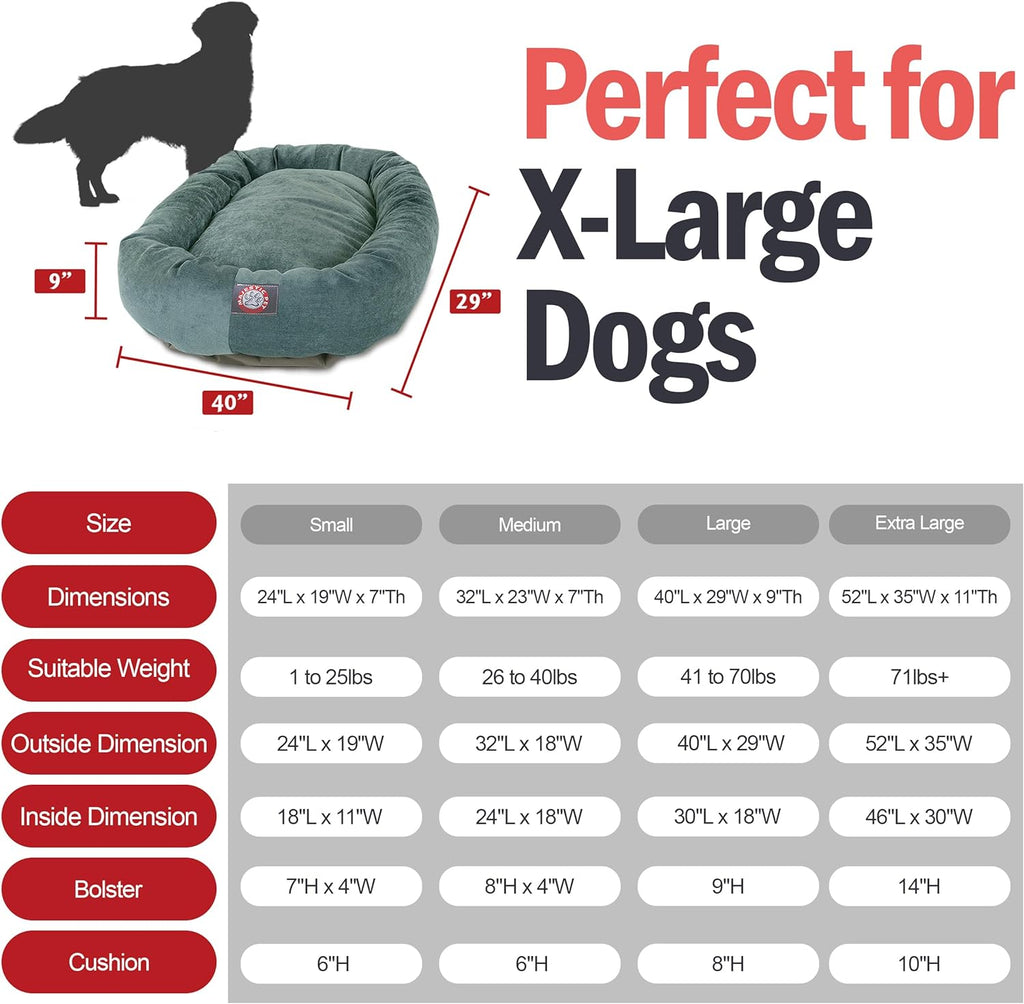 52-Inch Micro Velvet Calming Dog Bed - Washable Cozy Round Bed with Head Support Spine - Fluffy Donut Puppy Mat (52X35X11 Inches) X-Large - Azure