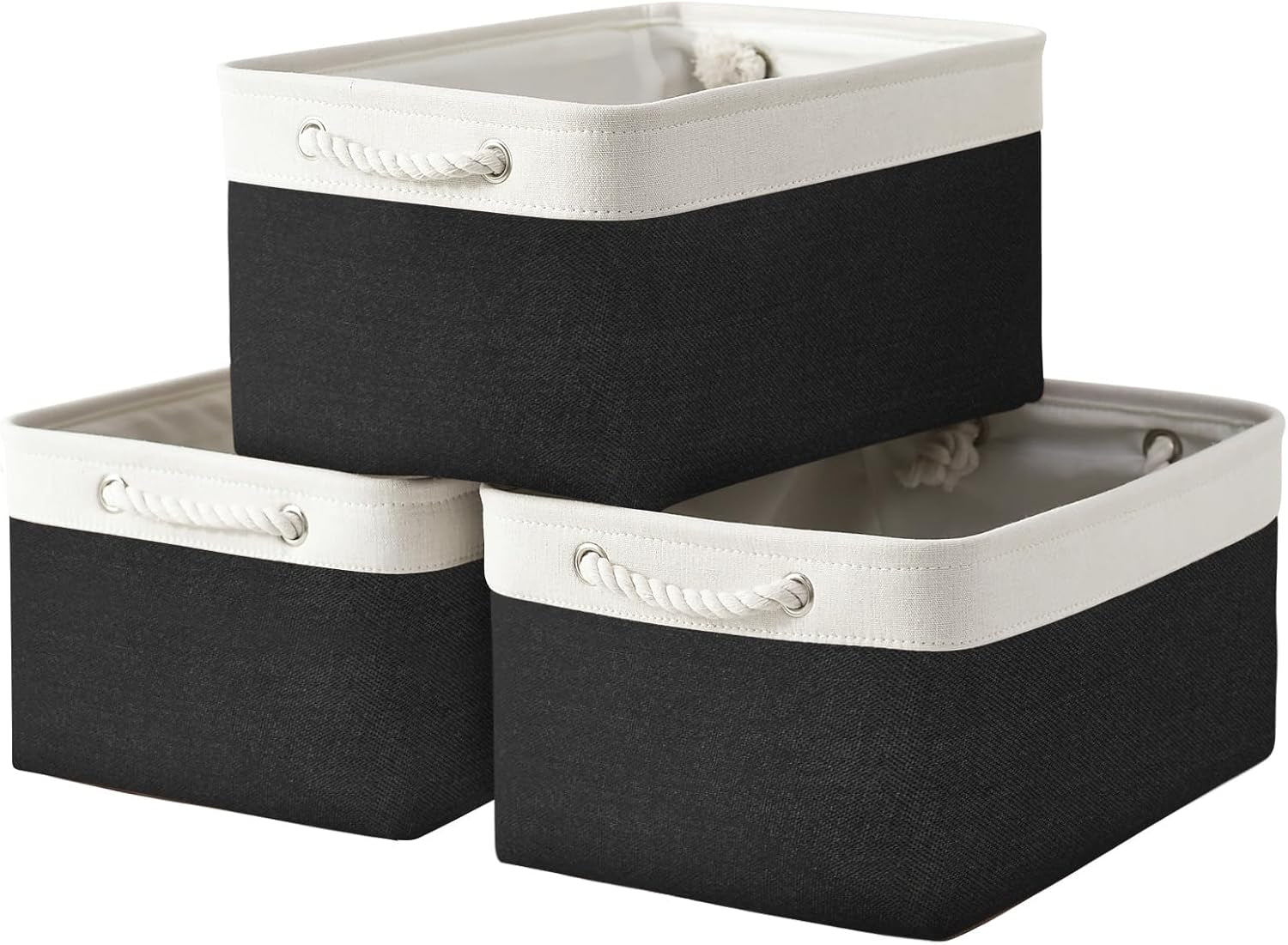 Large Collapsible Storage Bins - 3 Pack 14x10x7 Inch Fabric Organizers for Closet, Shelf, and Toy Storage (Grey & Gold)