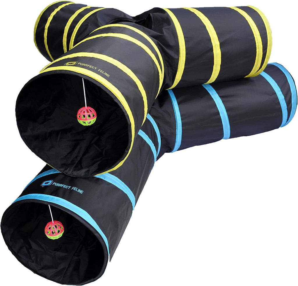 Large Blue 3-Way Cat Tunnels with Crinkle Toy for Indoor Cats