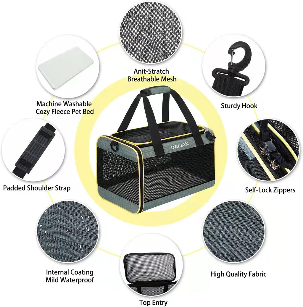 Airline Approved Soft-Sided Cat and Dog Carrier for Pets Up to 17 Pounds, Dimensions 17.5" x 10" x 10