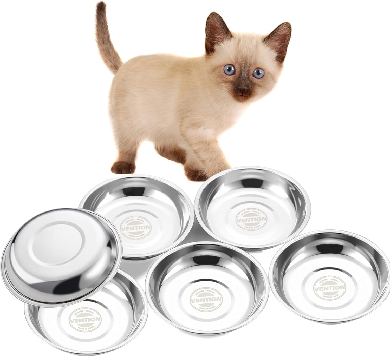 Set of 4 Stainless Steel Cat Food Bowls for Raised Stations, 5.8-Inch Diameter, Designed to Prevent Whisker Fatigue, 10.8 Fl. Oz Capacity, Ideal for Indoor Cats