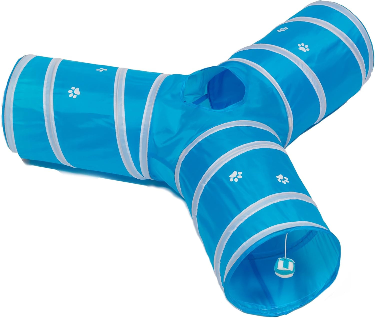 Collapsible 3-Way Cat Tunnel Play Toy - Versatile Tube for Kittens, Rabbits, and Dogs - Black/Aqua