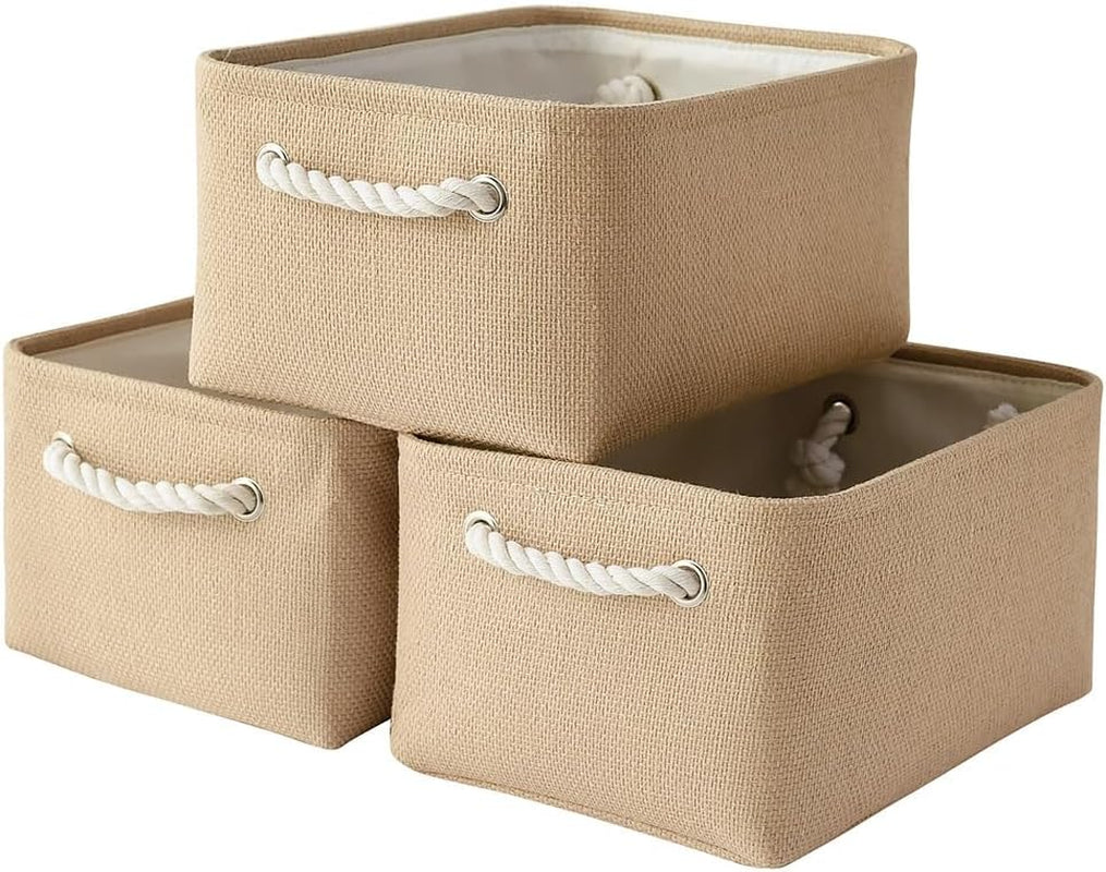 Large Collapsible Storage Bins - 3 Pack 14x10x7 Inch Fabric Organizers for Closet, Shelf, and Toy Storage (Grey & Gold)