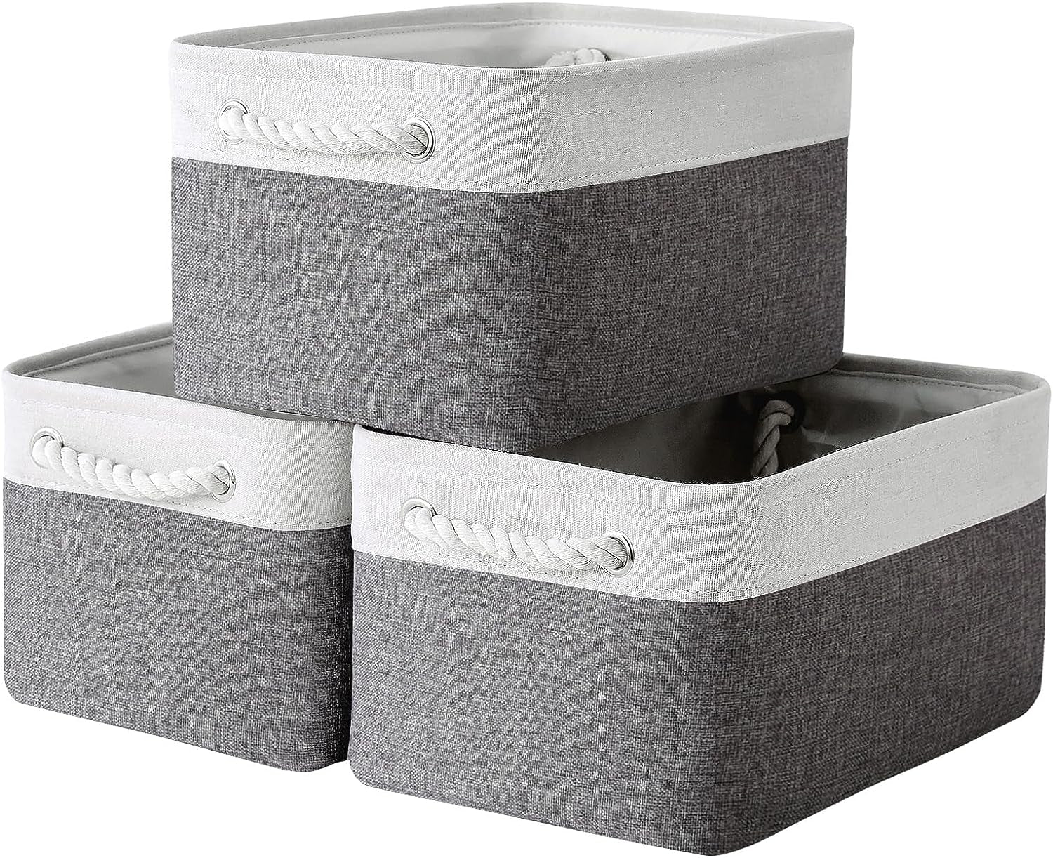 Large Collapsible Storage Bins - 3 Pack 14x10x7 Inch Fabric Organizers for Closet, Shelf, and Toy Storage (Grey & Gold)