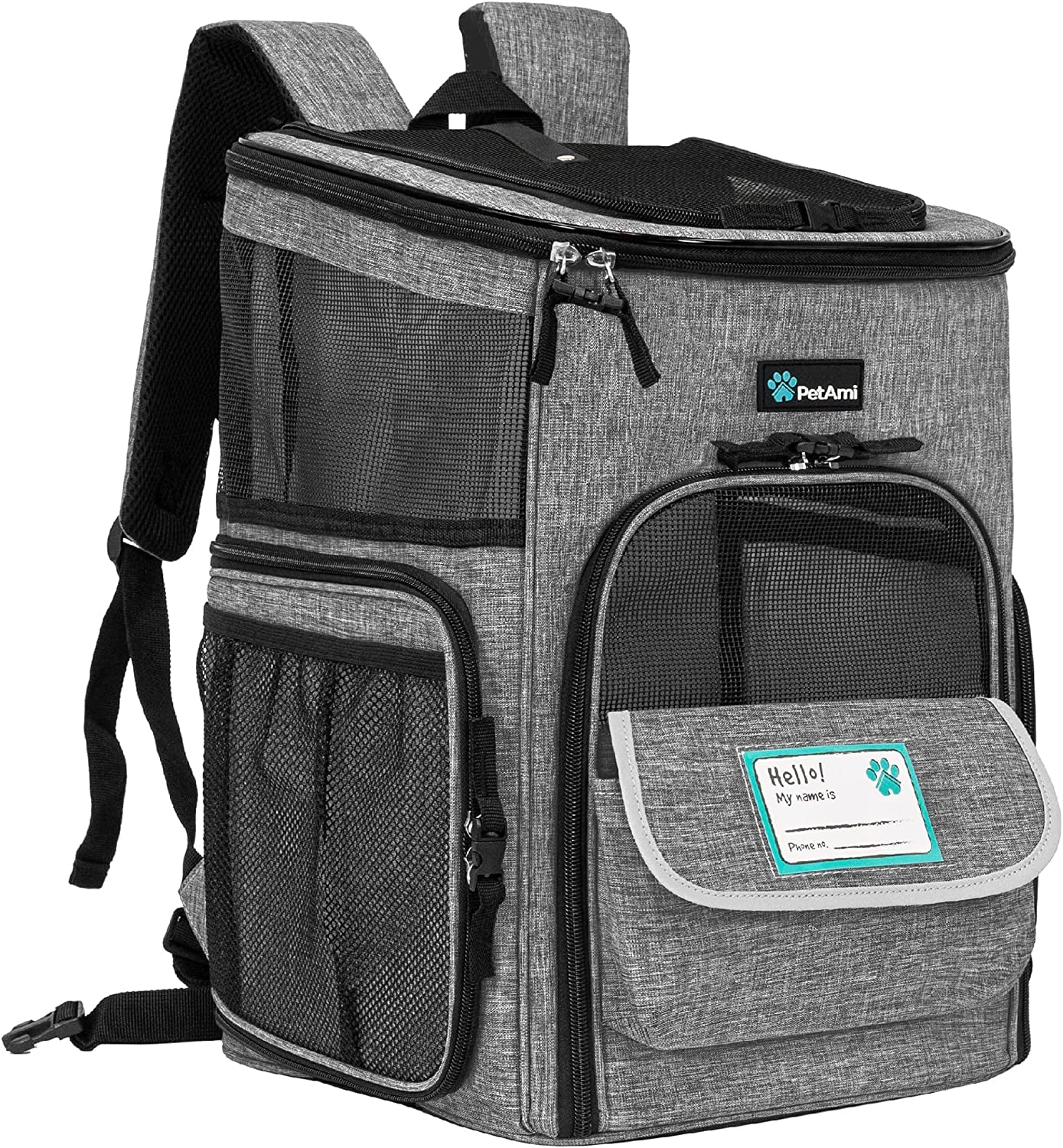 Airline Approved Dog and Cat Backpack Carrier with 4-Way Entry, Ventilated Mesh Design, Collapsible for Small Pets up to 18 lbs, Ideal for Hiking and Travel, Charcoal Gray