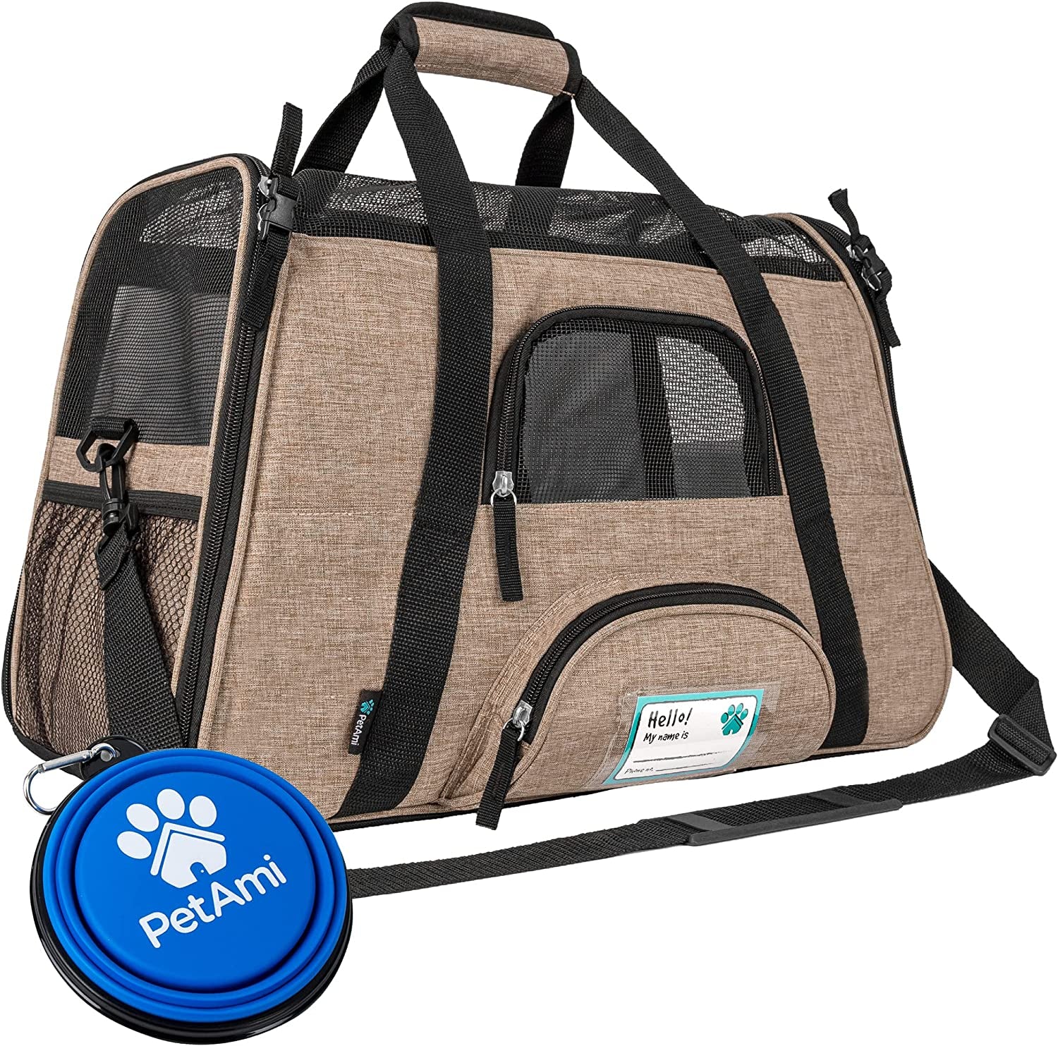 Airline-Approved Soft-Sided Pet Carrier for Cats and Small Dogs, TSA-Compliant Travel Bag with Sherpa Bed, Breathable Mesh Ventilation, Collapsible Bowl, Suitable for Pets Up to 18 lbs, Small Heather White/Red