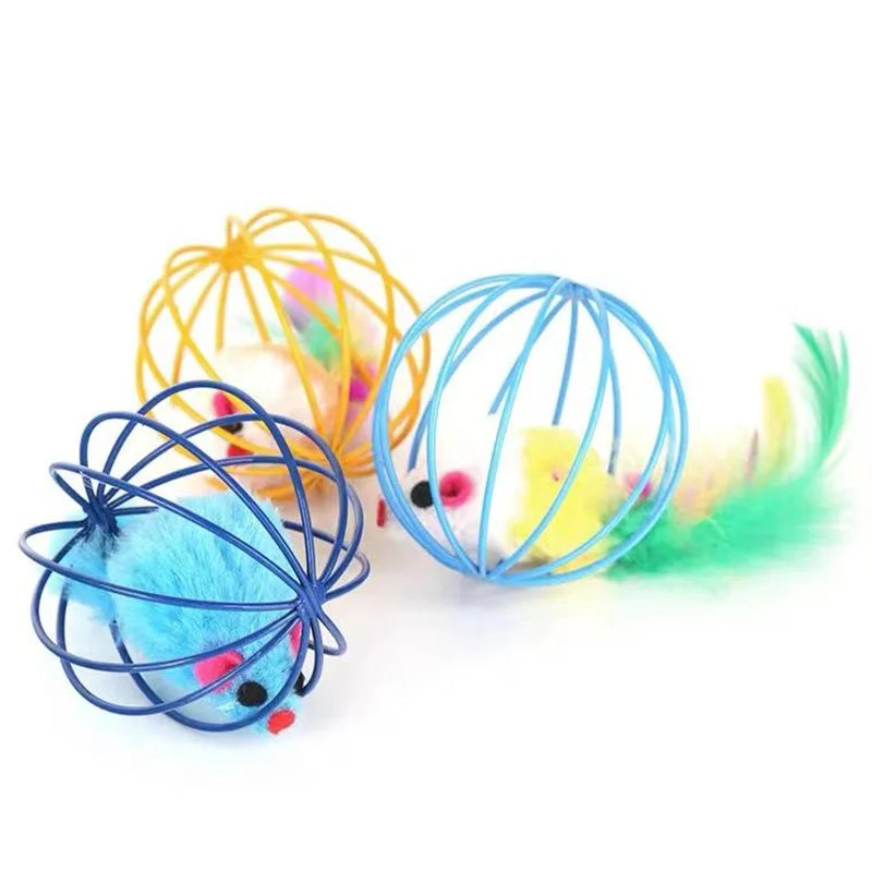 Interactive Colorful Mouse in Cage Cat Toy for Engaging Play