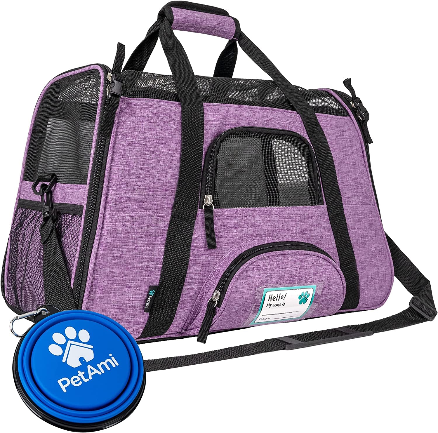 Airline-Approved Soft-Sided Pet Carrier for Cats and Small Dogs, TSA-Compliant Travel Bag with Sherpa Bed, Breathable Mesh Ventilation, Collapsible Bowl, Suitable for Pets Up to 18 lbs, Small Heather White/Red