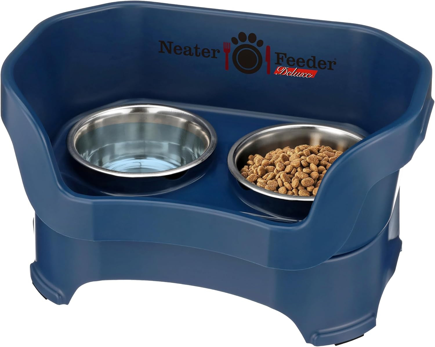 Neater Feeder Deluxe Elevated Dog Bowl Set for Medium Dogs (19-40 lbs) - Made in USA, Spill-Proof Feeding Station, Gunmetal Finish