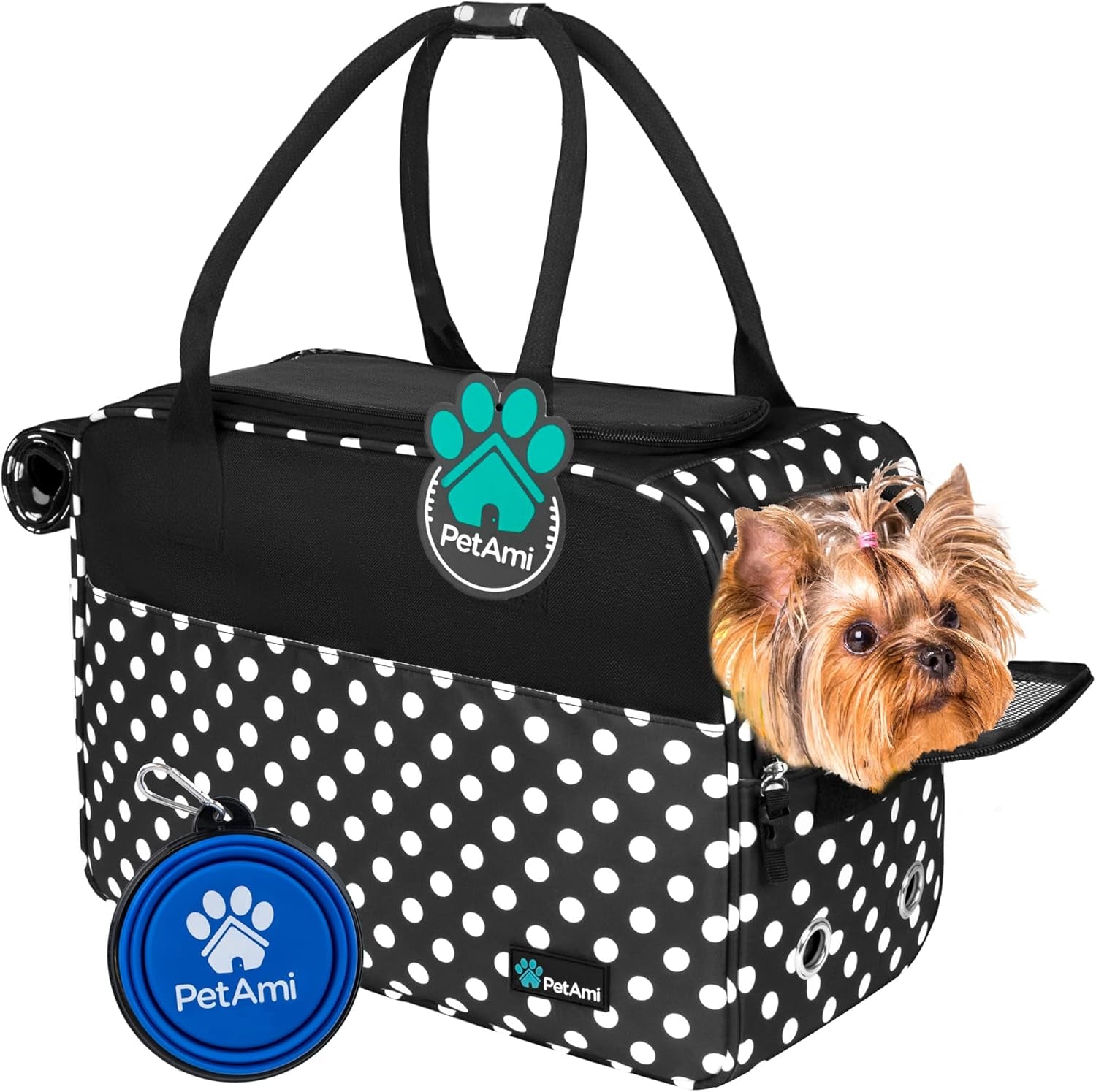 Soft-Sided Pet Carrier for Small Dogs and Cats, TSA Approved Travel Tote with Ventilation, Pockets, and Shoulder Strap, Includes Bed, Max Weight 12 lbs, Turquoise