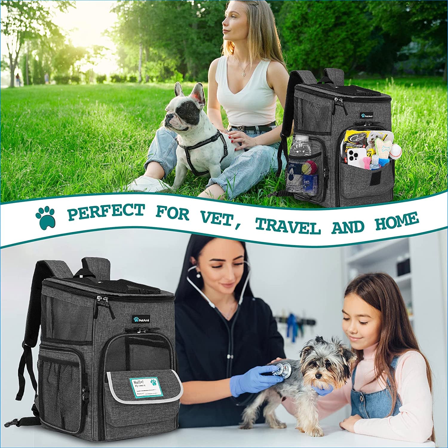 Airline Approved Dog and Cat Backpack Carrier with 4-Way Entry, Ventilated Mesh Design, Collapsible for Small Pets up to 18 lbs, Ideal for Hiking and Travel, Charcoal Gray