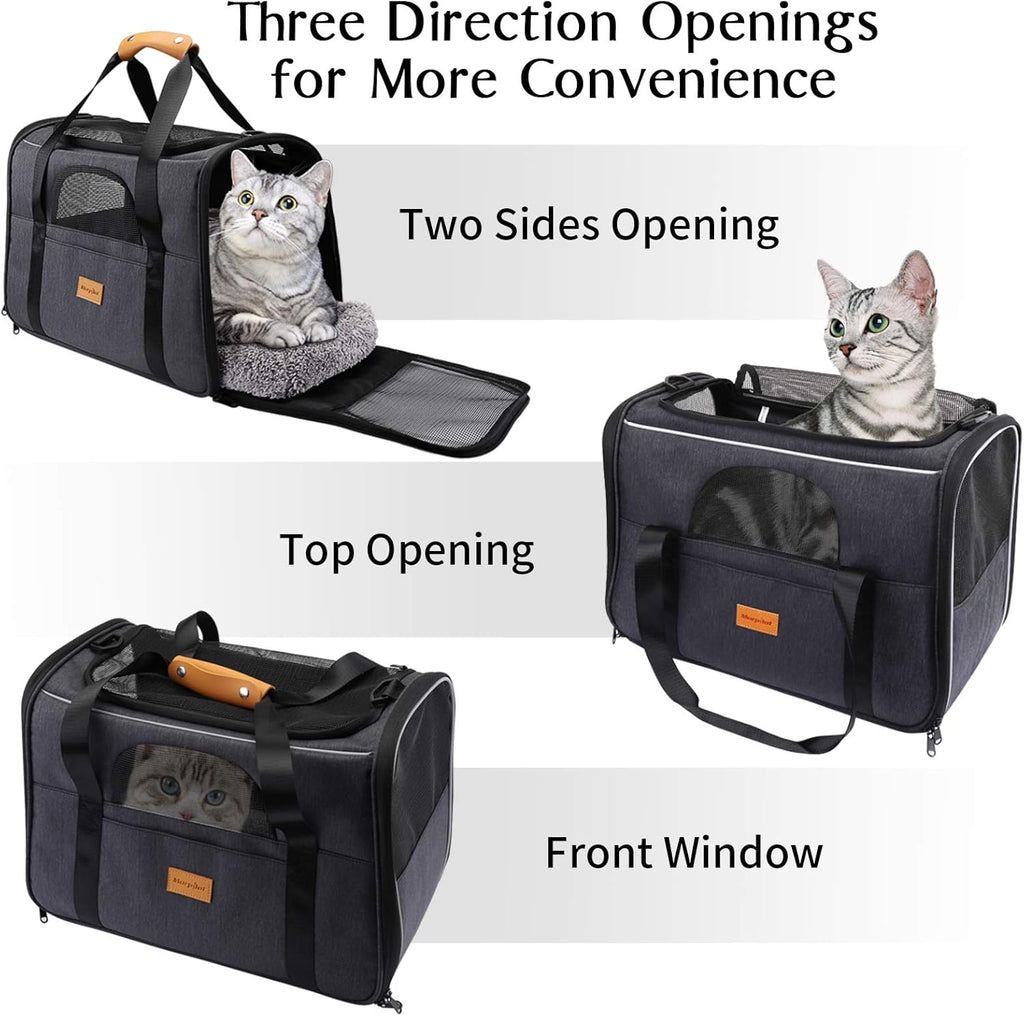 Portable Soft-Sided Cat Carrier Bag for Cats and Small Dogs, Airline Approved with Shoulder Strap, Removable Mat, and Pet Bowl