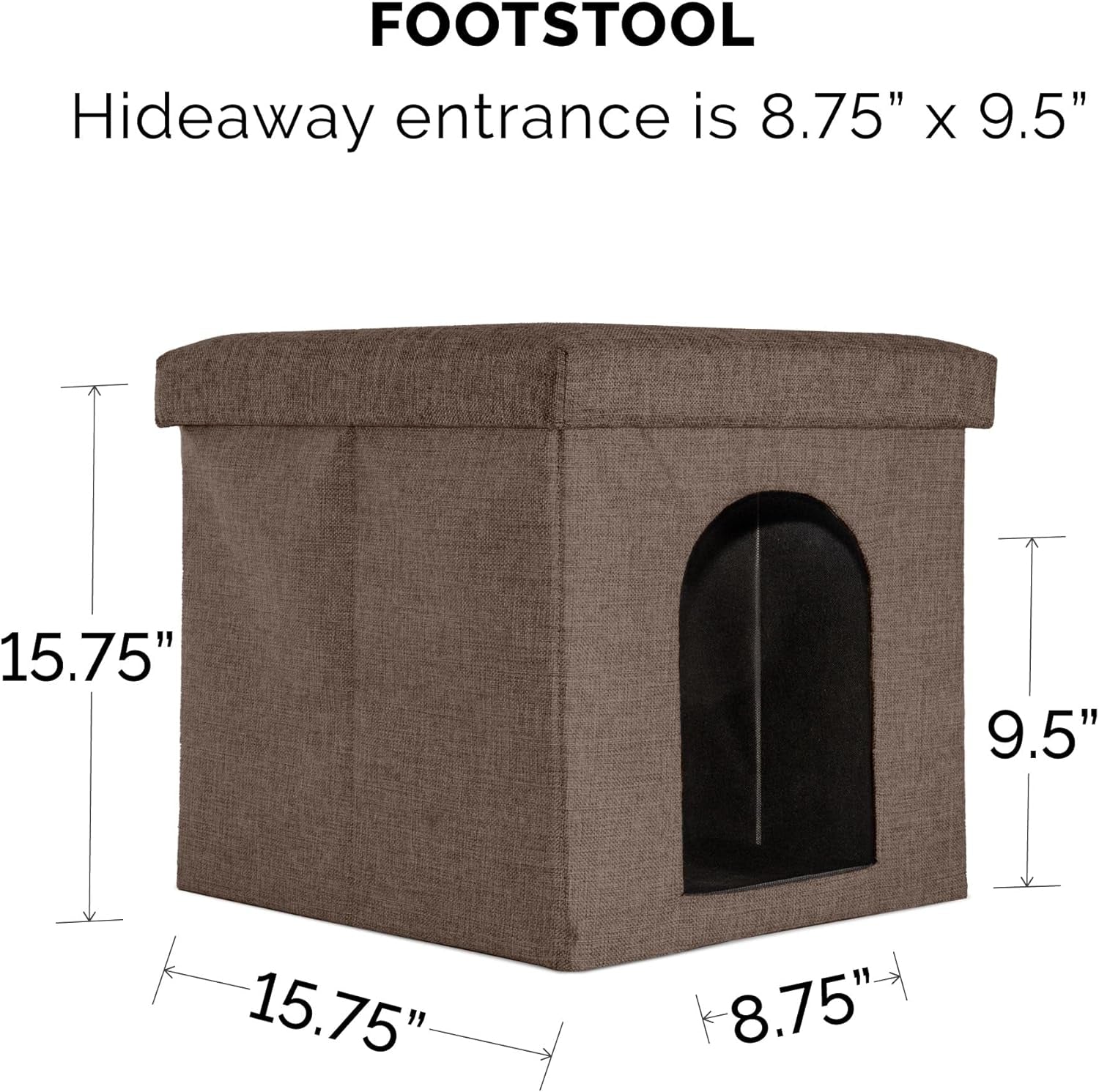 Indoor Pet House for Cats and Small Dogs, Collapsible and Foldable with Plush Ball Toy - Living Room Footstool Cat Condo in Coconut Brown, Small