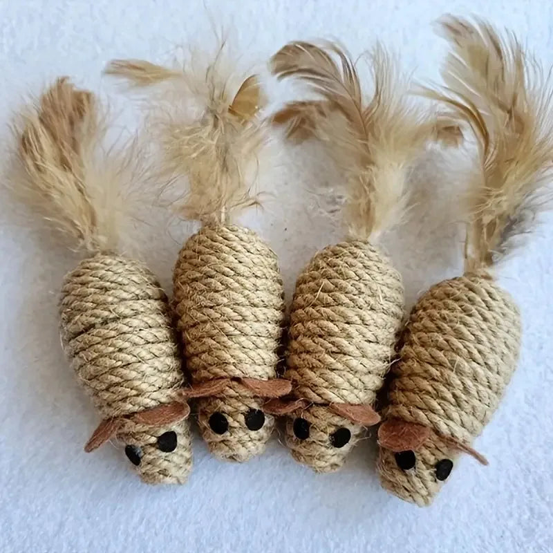 Sisal Cat Toy Set - Bite-Resistant Plush Simulation Mice for Interactive Play and Self-Entertainment