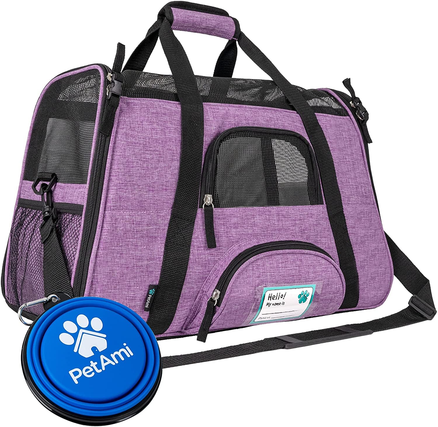 Airline-Approved Soft-Sided Pet Carrier for Cats and Small Dogs, TSA-Compliant Travel Bag with Sherpa Bed, Breathable Mesh Ventilation, Collapsible Bowl, Suitable for Pets Up to 18 lbs, Small Heather White/Red