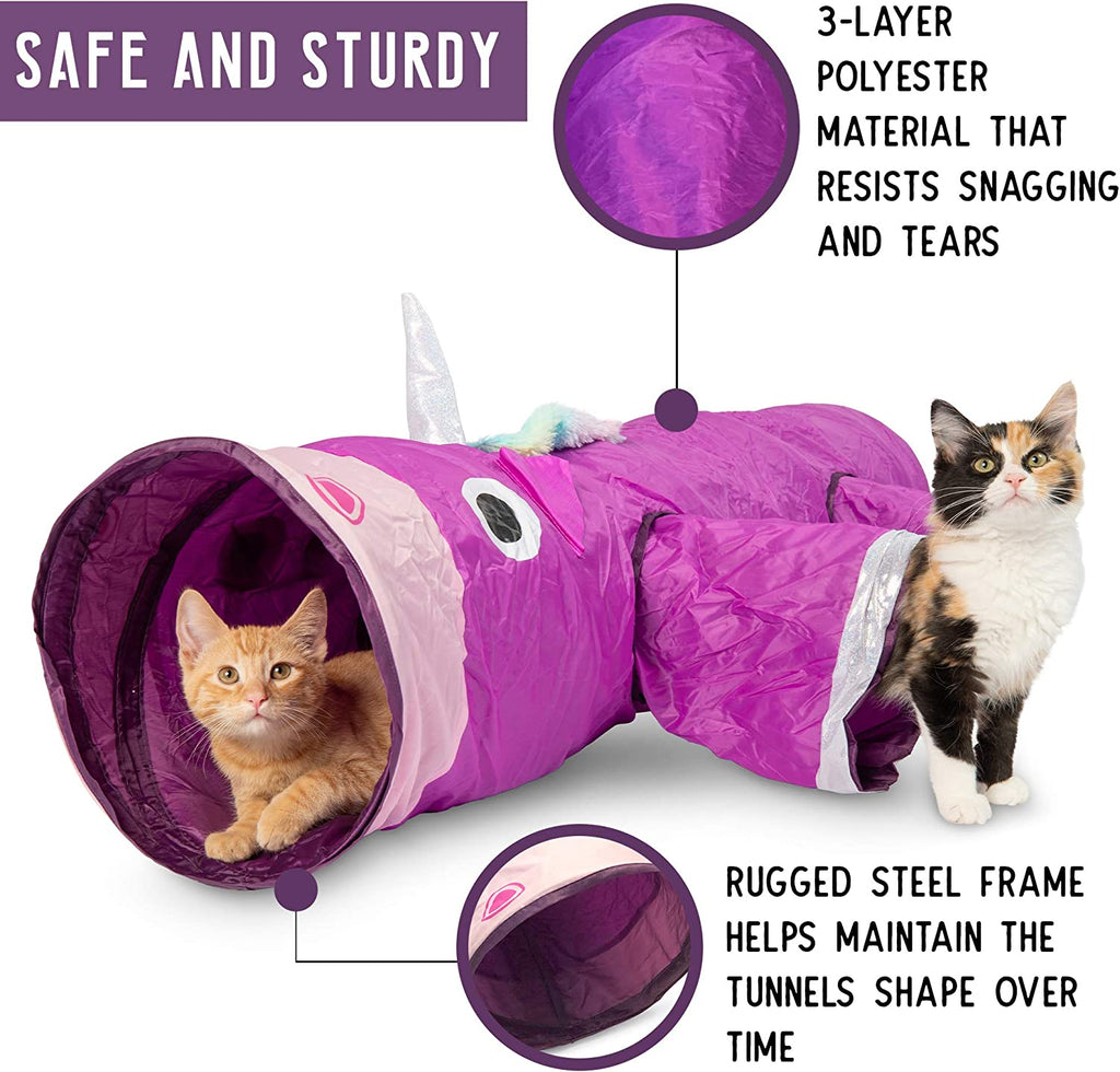 Magic Mewnicorn Multi-Purpose Cat Tunnel with Crinkle Feather String for Dogs, Cats, Rabbits, Kittens, and Guinea Pigs – Ideal for Hiding, Hunting, and Resting