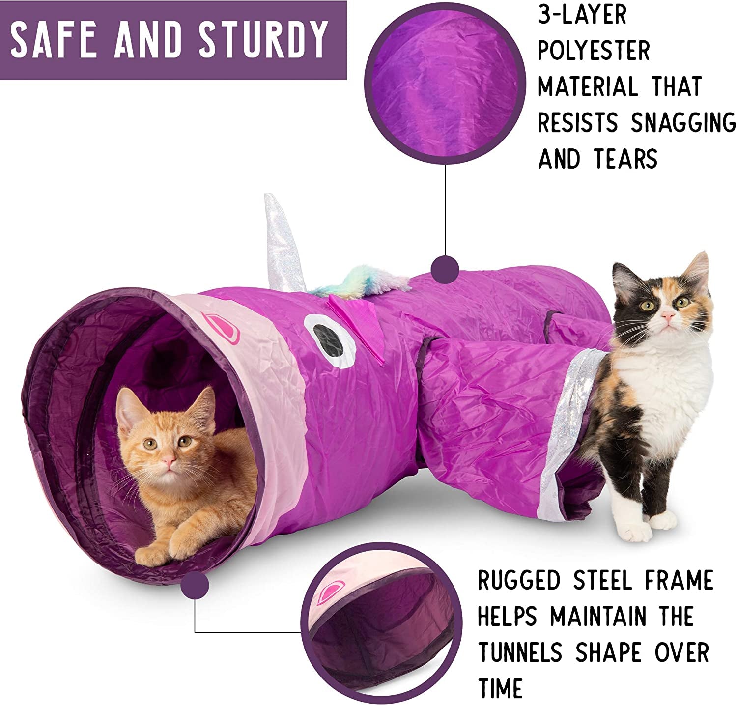 Magic Mewnicorn Multi-Purpose Cat Tunnel with Crinkle Feather String for Dogs, Cats, Rabbits, Kittens, and Guinea Pigs – Ideal for Hiding, Hunting, and Resting