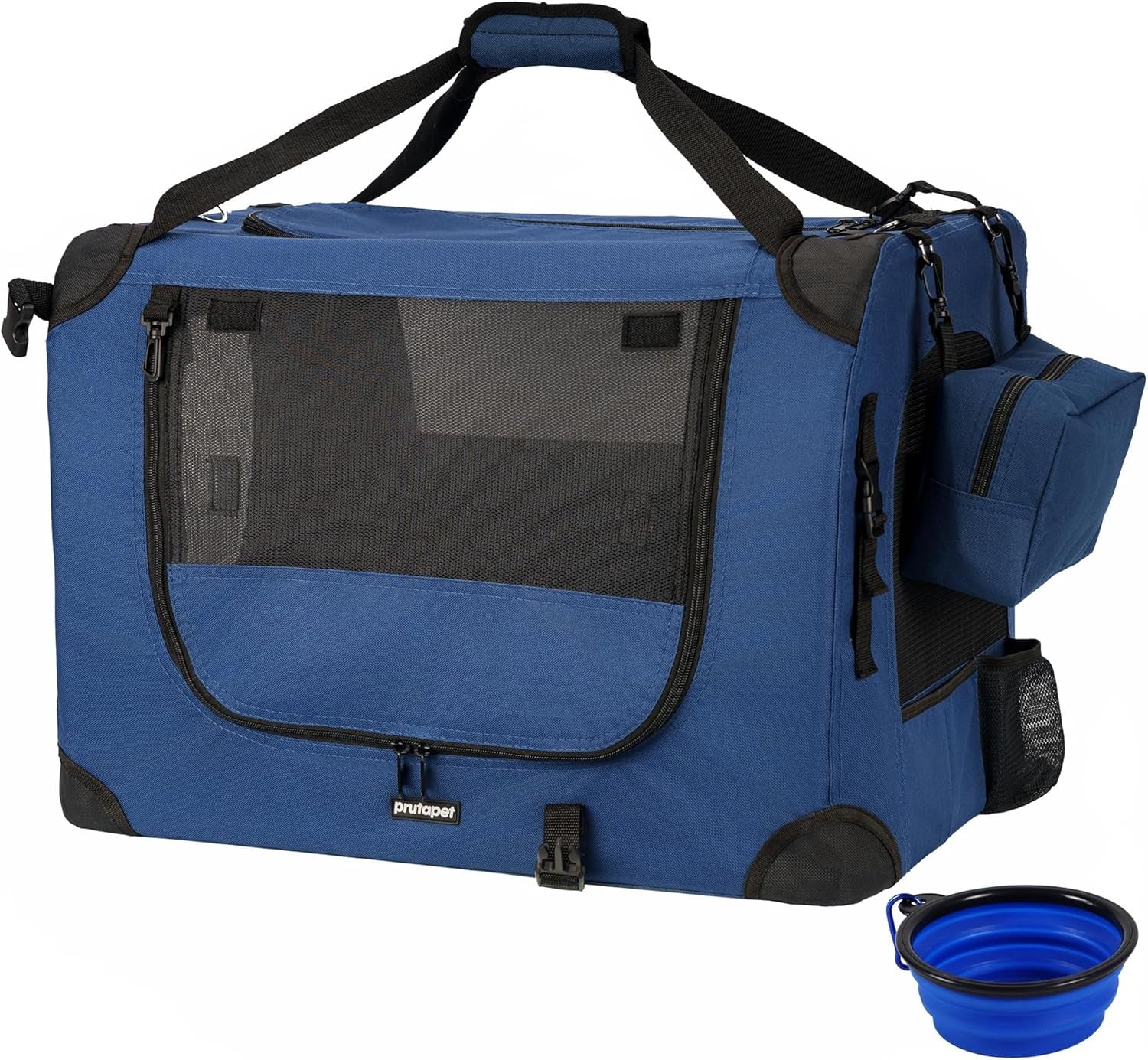 Large Cat Carrier and Portable Dog Crate - 24" x 16.5" x 16.5" Collapsible Traveling Pet Crate with Included Collapsible Bowl for Small to Medium Dogs