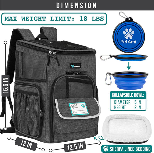 Airline Approved Dog and Cat Backpack Carrier with 4-Way Entry, Ventilated Mesh Design, Collapsible for Small Pets up to 18 lbs, Ideal for Hiking and Travel, Charcoal Gray