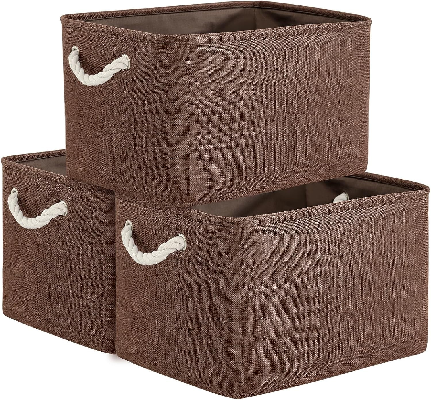 Large Collapsible Storage Bins - 3 Pack 14x10x7 Inch Fabric Organizers for Closet, Shelf, and Toy Storage (Grey & Gold)