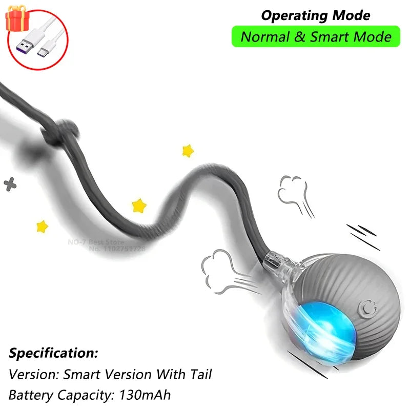 Interactive Automatic Rolling Ball Toy for Dogs and Cats with Faux Tail - Rechargeable Smart Electric Training Device Imitating Mouse Behavior