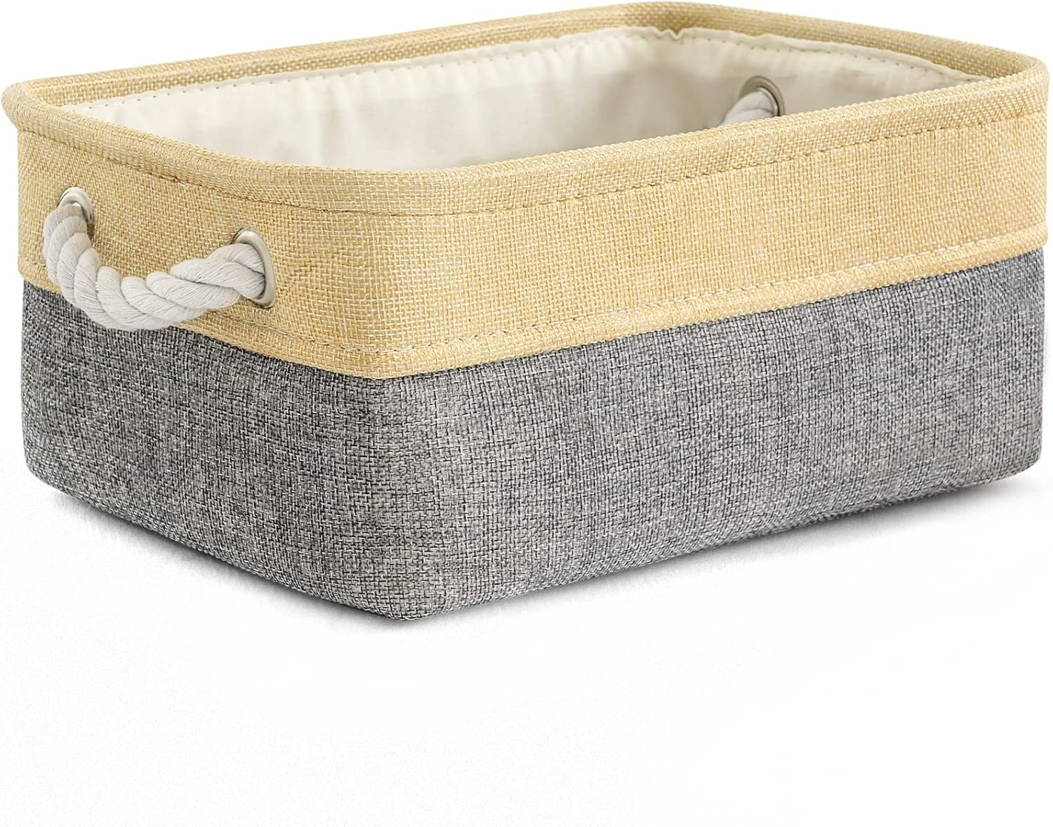 Large Collapsible Storage Bins - 3 Pack 14x10x7 Inch Fabric Organizers for Closet, Shelf, and Toy Storage (Grey & Gold)
