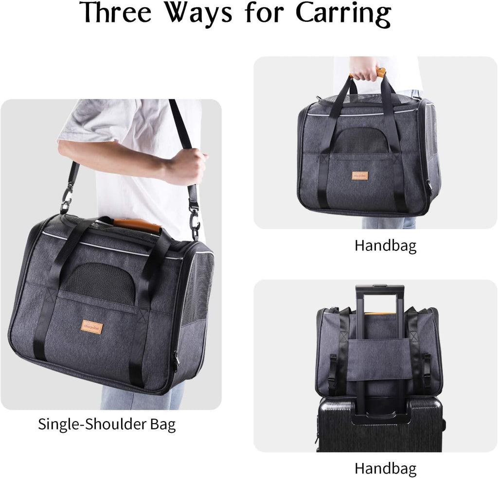 Portable Soft-Sided Cat Carrier Bag for Cats and Small Dogs, Airline Approved with Shoulder Strap, Removable Mat, and Pet Bowl