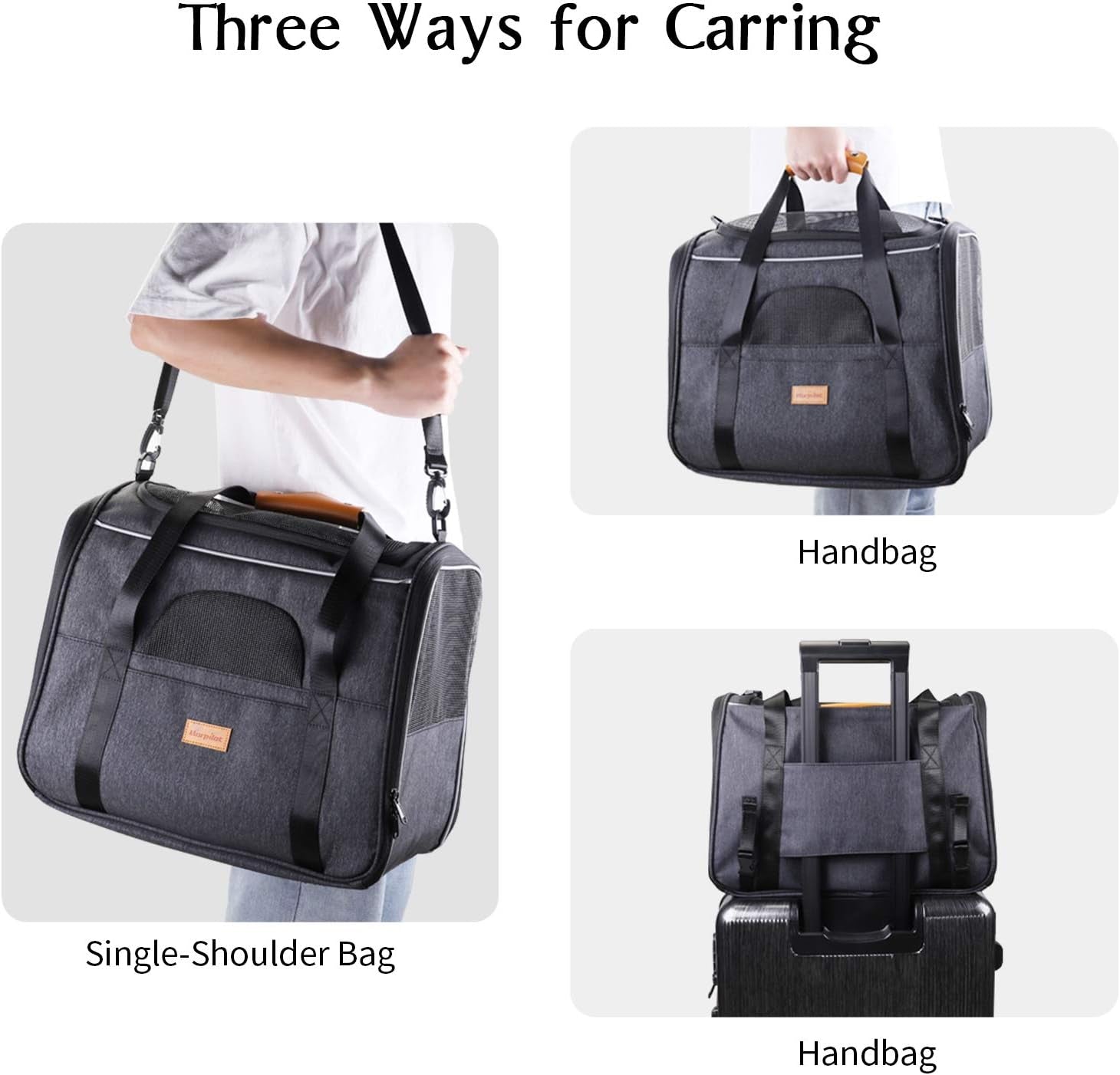 Portable Soft-Sided Cat Carrier Bag for Cats and Small Dogs, Airline Approved with Shoulder Strap, Removable Mat, and Pet Bowl