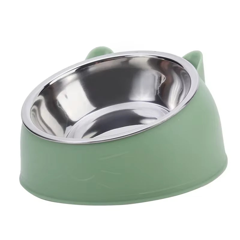 Stainless Steel Inclined Cat and Dog Feeding Bowl - Creative Design for Pets