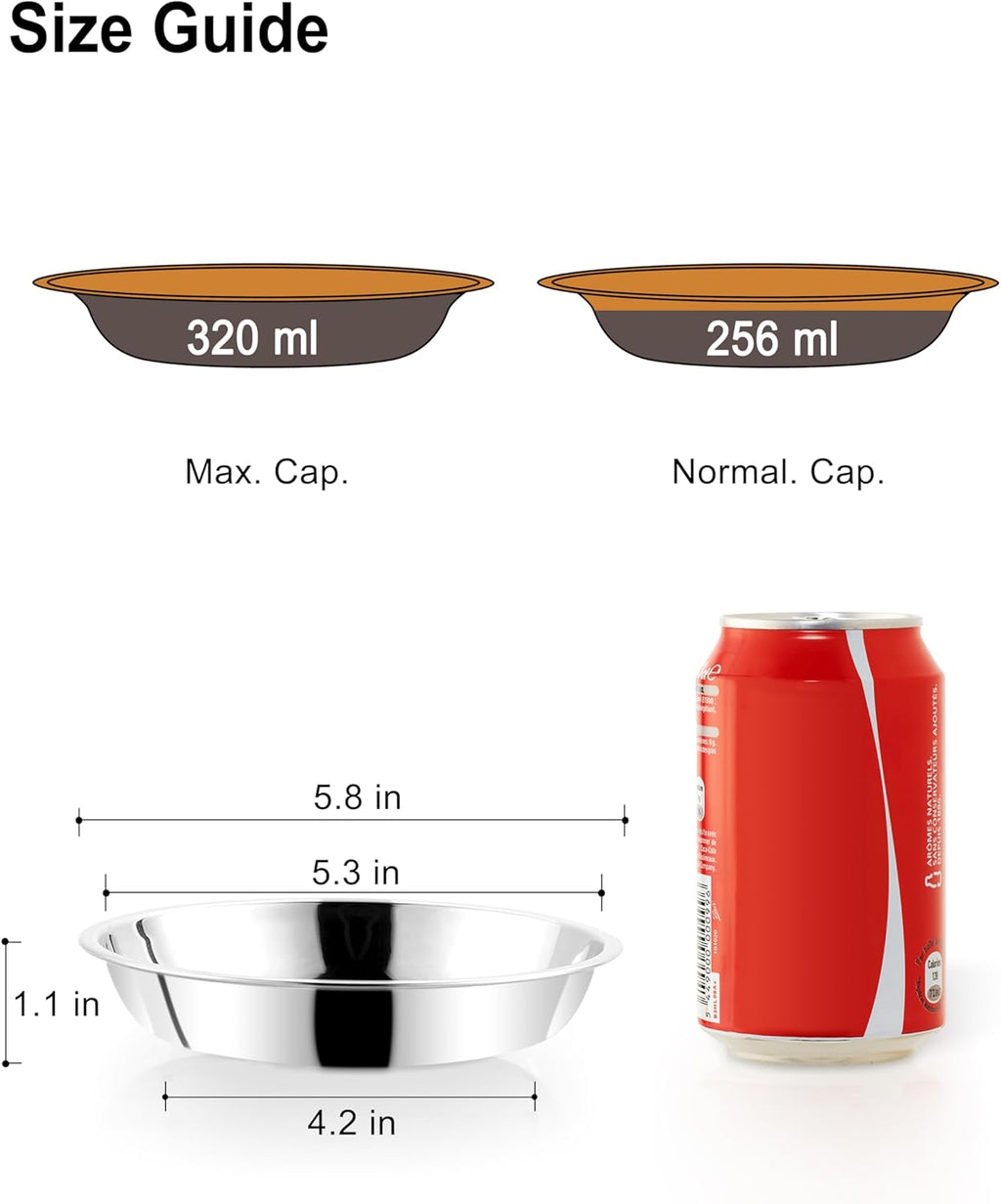 Set of 4 Stainless Steel Cat Food Bowls for Raised Stations, 5.8-Inch Diameter, Designed to Prevent Whisker Fatigue, 10.8 Fl. Oz Capacity, Ideal for Indoor Cats