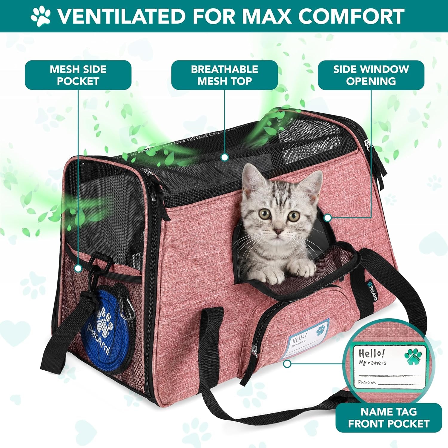 Airline-Approved Soft-Sided Pet Carrier for Cats and Small Dogs, TSA-Compliant Travel Bag with Sherpa Bed, Breathable Mesh Ventilation, Collapsible Bowl, Suitable for Pets Up to 18 lbs, Small Heather White/Red