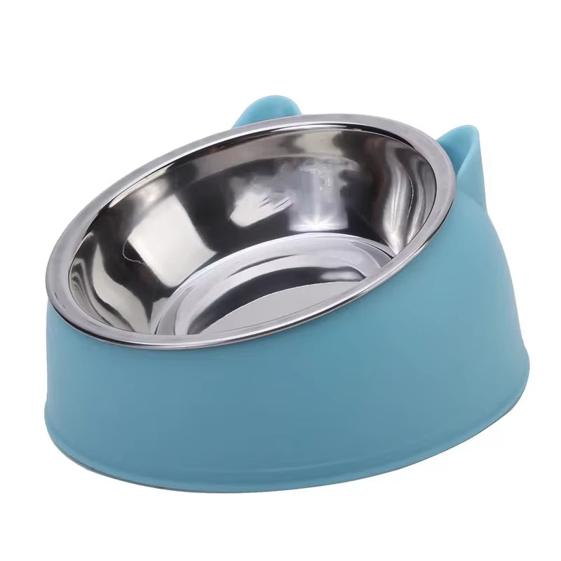 Stainless Steel Inclined Cat and Dog Feeding Bowl - Creative Design for Pets