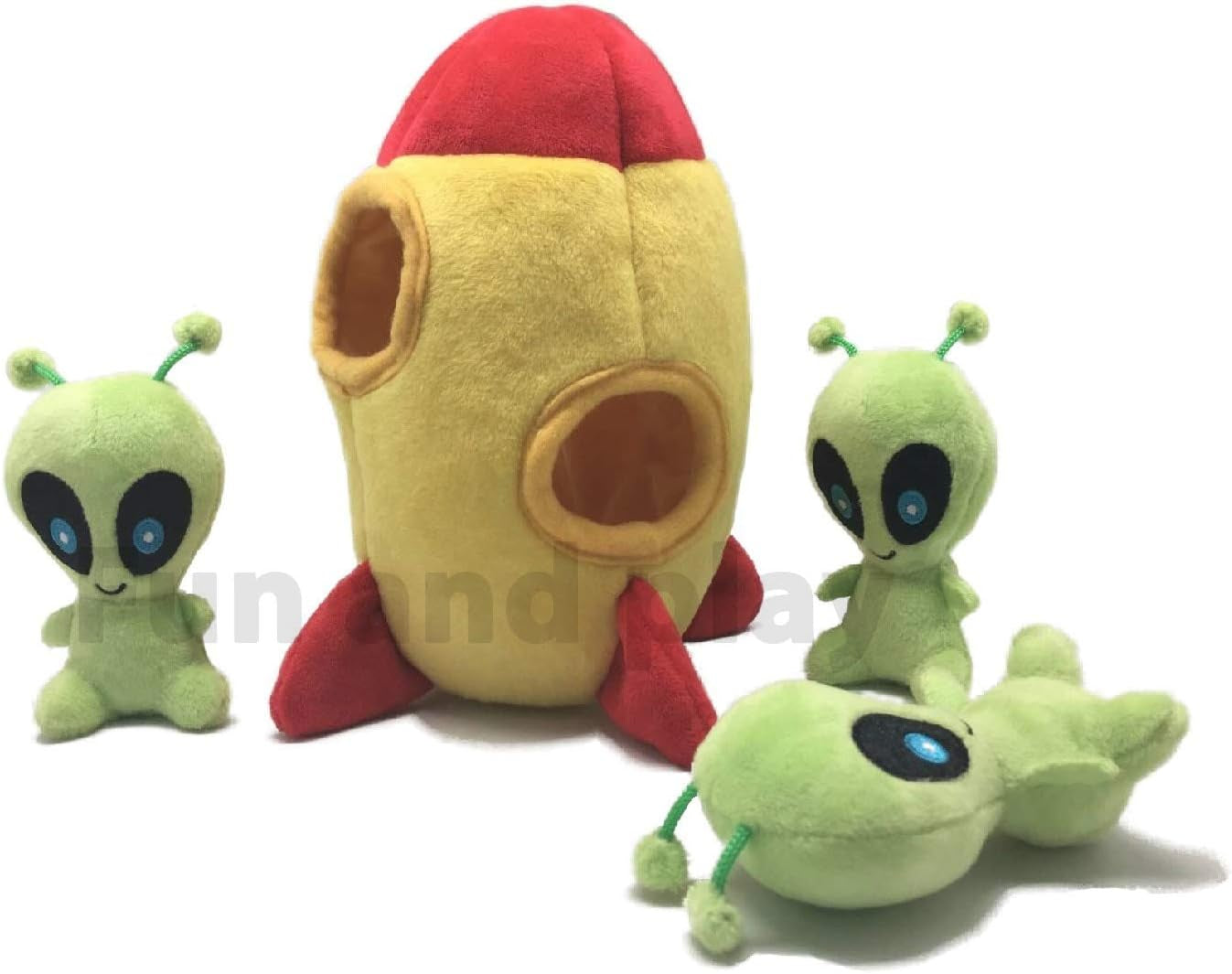 Interactive Plush Hide and Seek Squirrel Puzzle Toy for Small Dogs (Spaceship and Aliens)
