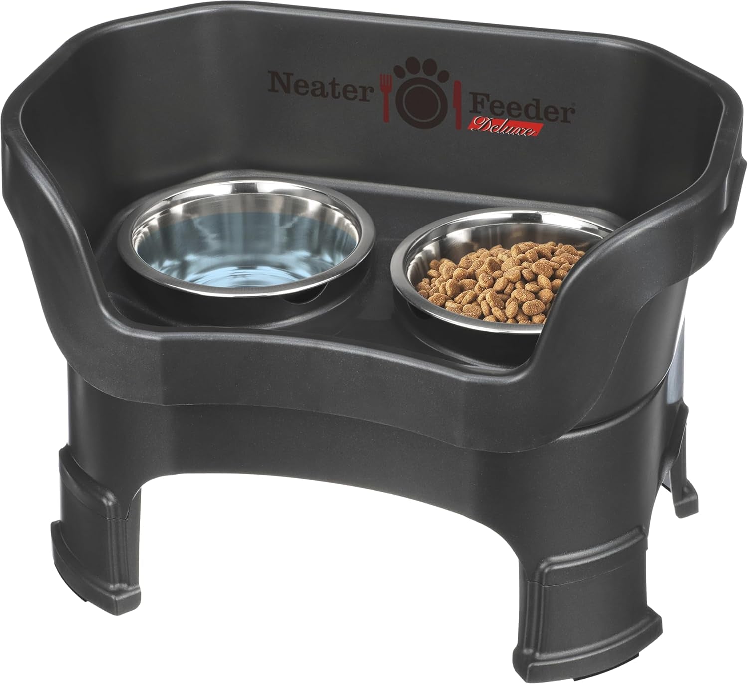 Neater Feeder Deluxe Elevated Cat Bowls with Adjustable Heights (6” & 7.5”), No-Spill Raised Stand, Whisker-Friendly Stainless Steel Dishes, Made in USA, Bronze Finish