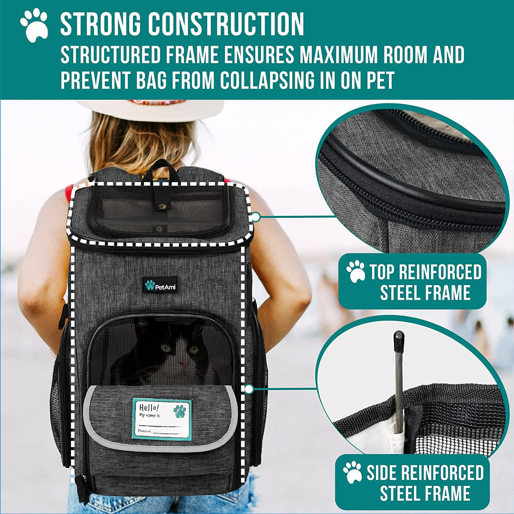 Airline Approved Dog and Cat Backpack Carrier with 4-Way Entry, Ventilated Mesh Design, Collapsible for Small Pets up to 18 lbs, Ideal for Hiking and Travel, Charcoal Gray