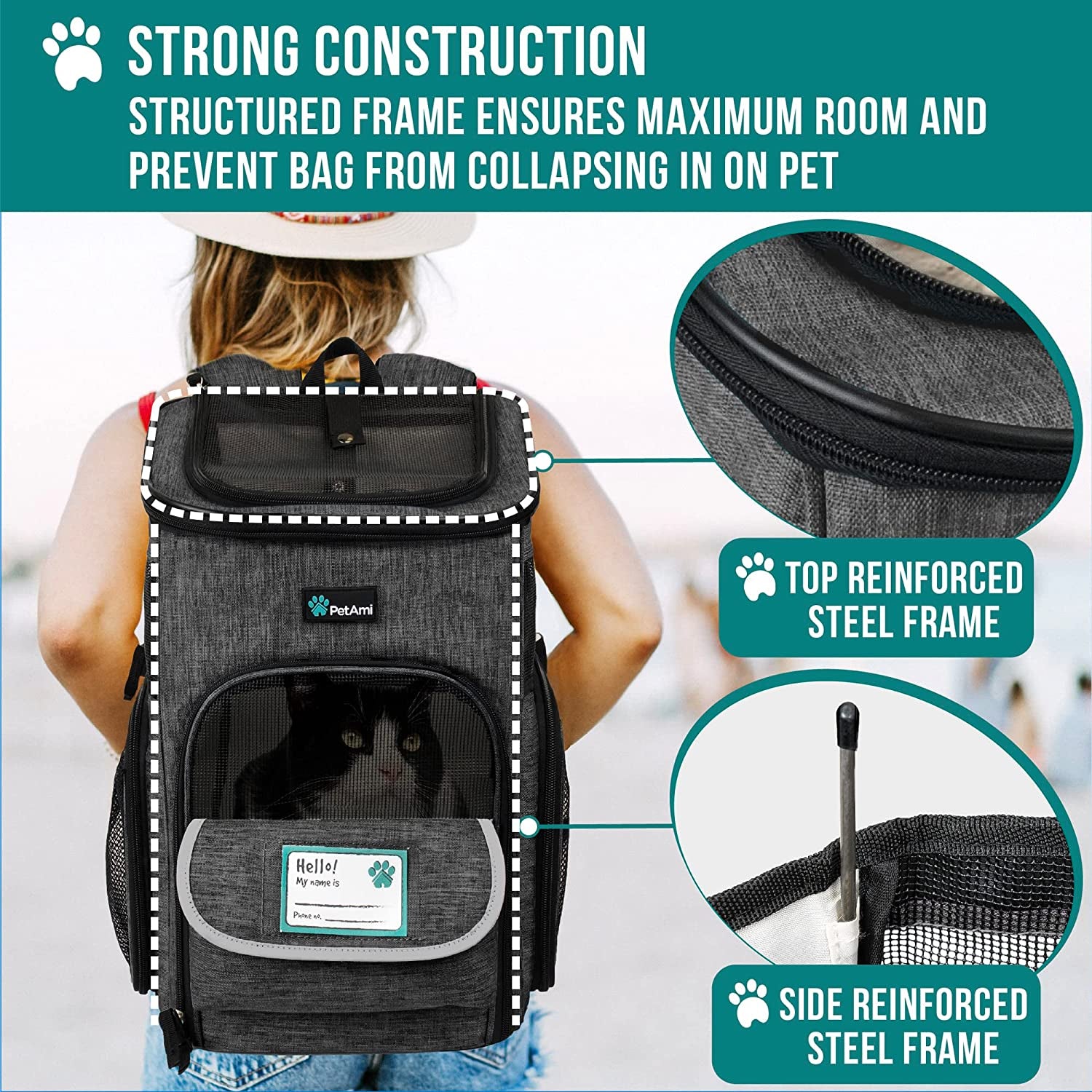Airline Approved Dog and Cat Backpack Carrier with 4-Way Entry, Ventilated Mesh Design, Collapsible for Small Pets up to 18 lbs, Ideal for Hiking and Travel, Charcoal Gray