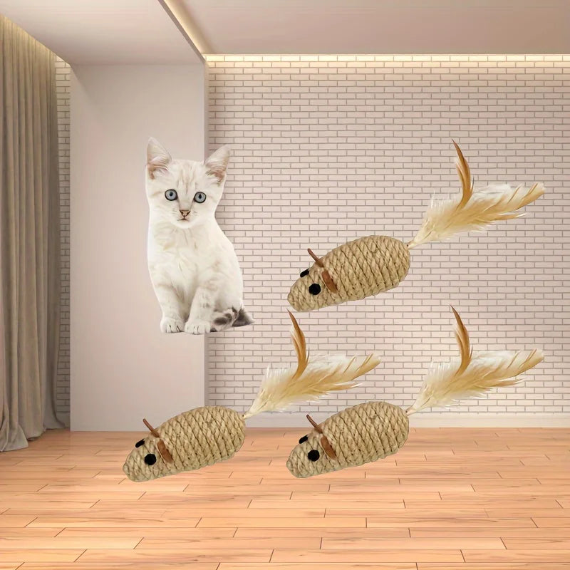 Sisal Cat Toy Set - Bite-Resistant Plush Simulation Mice for Interactive Play and Self-Entertainment