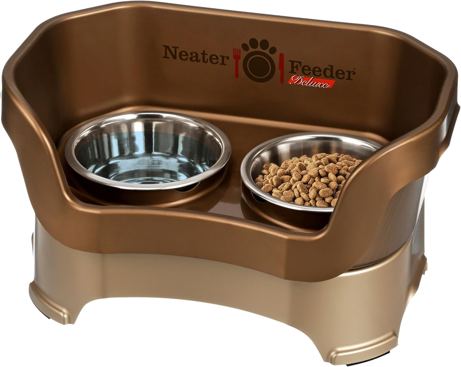 Neater Feeder Deluxe Elevated Dog Bowl Set for Medium Dogs (19-40 lbs) - Made in USA, Spill-Proof Feeding Station, Gunmetal Finish