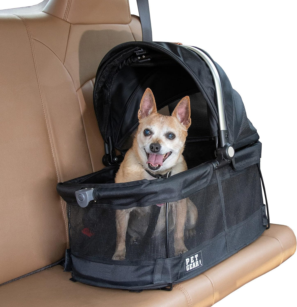 No-Zip 360-Degree Pet Safety Carrier and Car Seat for Small Dogs and Cats, 20-Inch, Black, with Push Button Entry