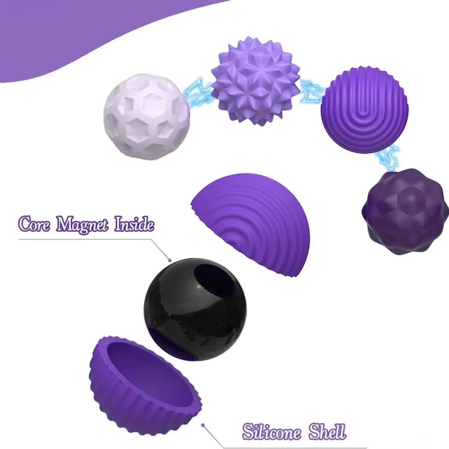 Magnetic Silicone Sensory Balls for Anxiety Relief and Stress Management - Fidget Toy for Kids and Adults