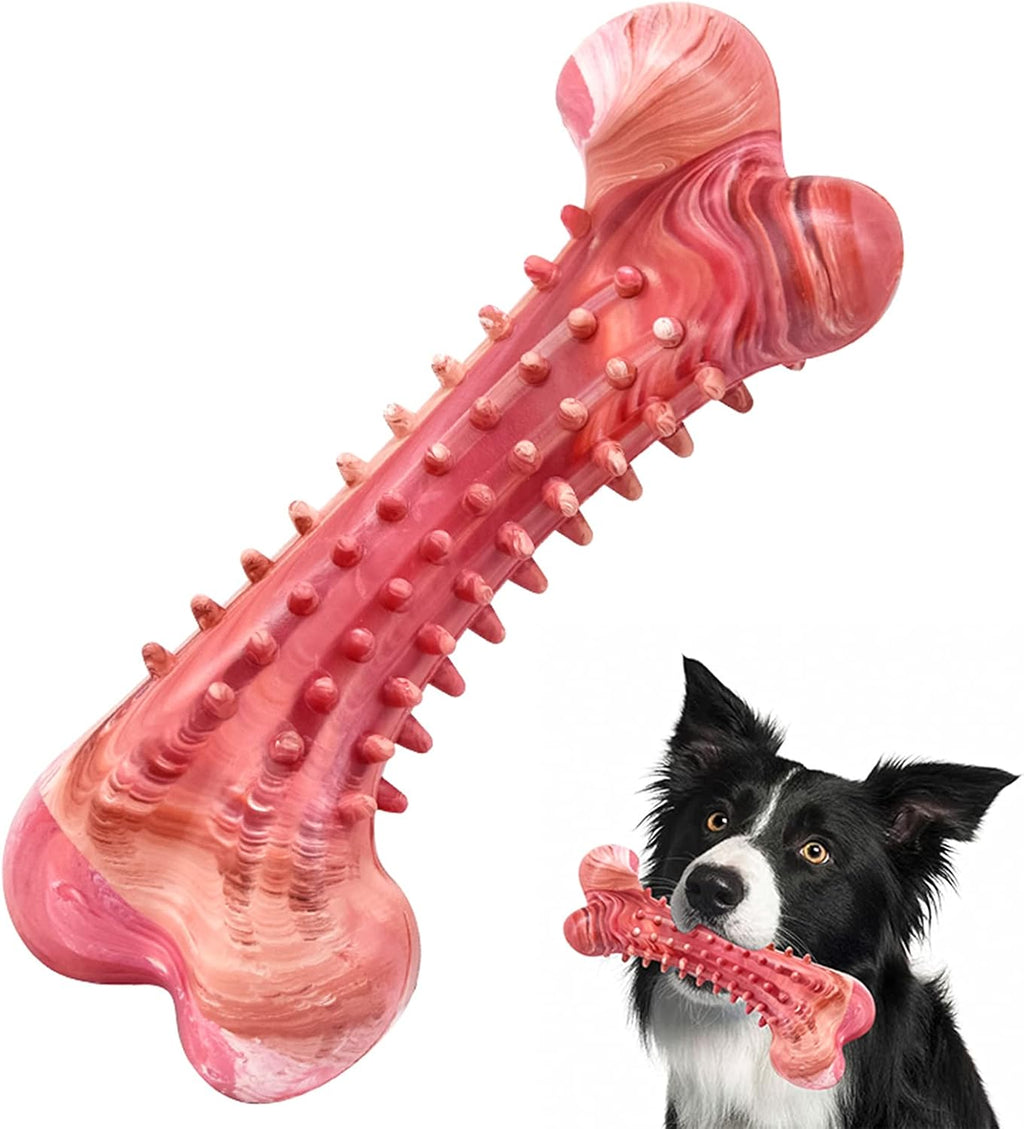 Durable Non-Toxic Natural Rubber Dog Bone Chew Toy for Aggressive Chewers - Interactive Teeth Cleaning and Teething Solution for Medium to Large Dogs with Beef Flavor