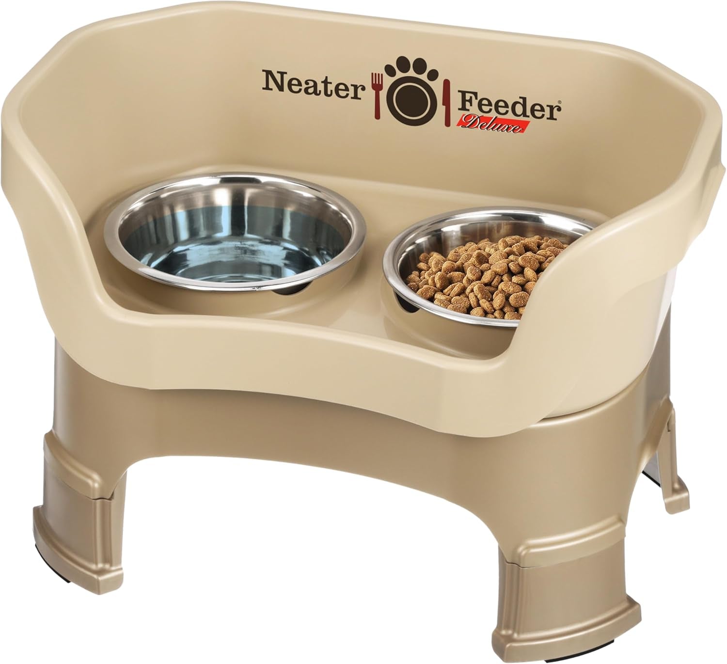 Neater Feeder Deluxe Elevated Cat Bowls with Adjustable Heights (6” & 7.5”), No-Spill Raised Stand, Whisker-Friendly Stainless Steel Dishes, Made in USA, Bronze Finish