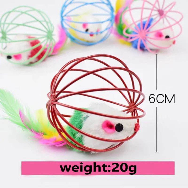Interactive Colorful Mouse in Cage Cat Toy for Engaging Play
