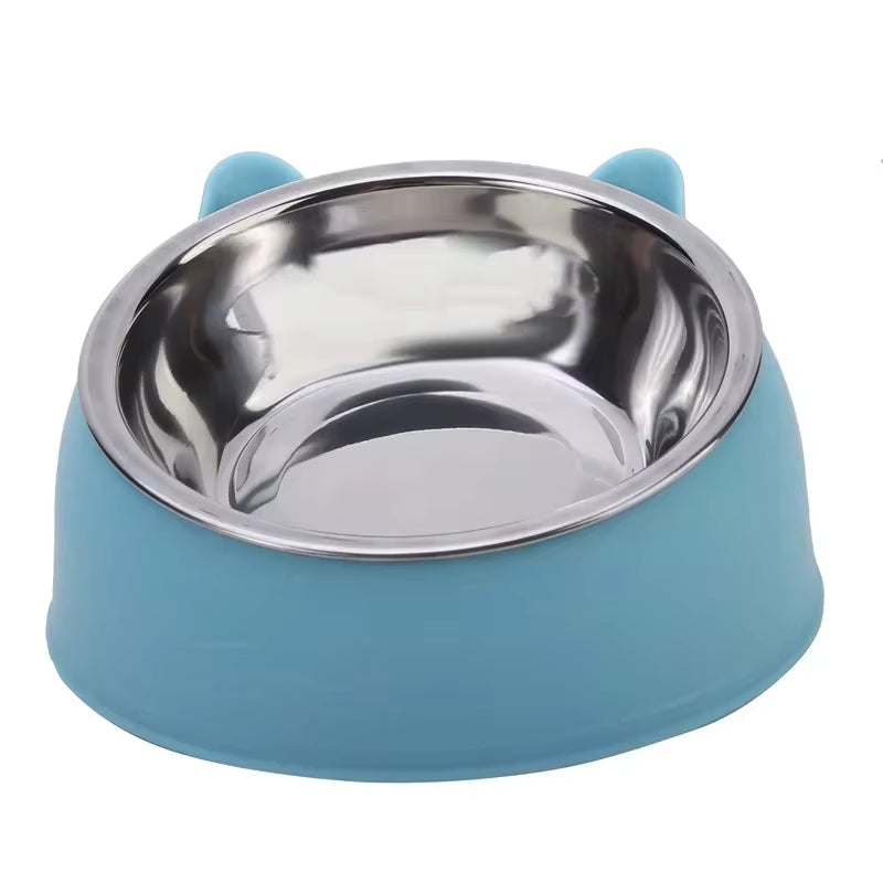 Stainless Steel Inclined Cat and Dog Feeding Bowl - Creative Design for Pets