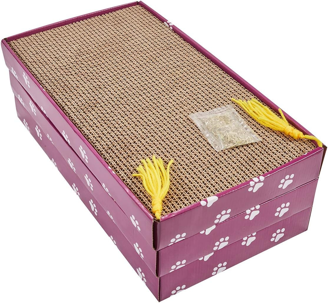 Reversible Cardboard Cat Scratcher Pad with Catnip - Corrugated Scratching Board and Bed