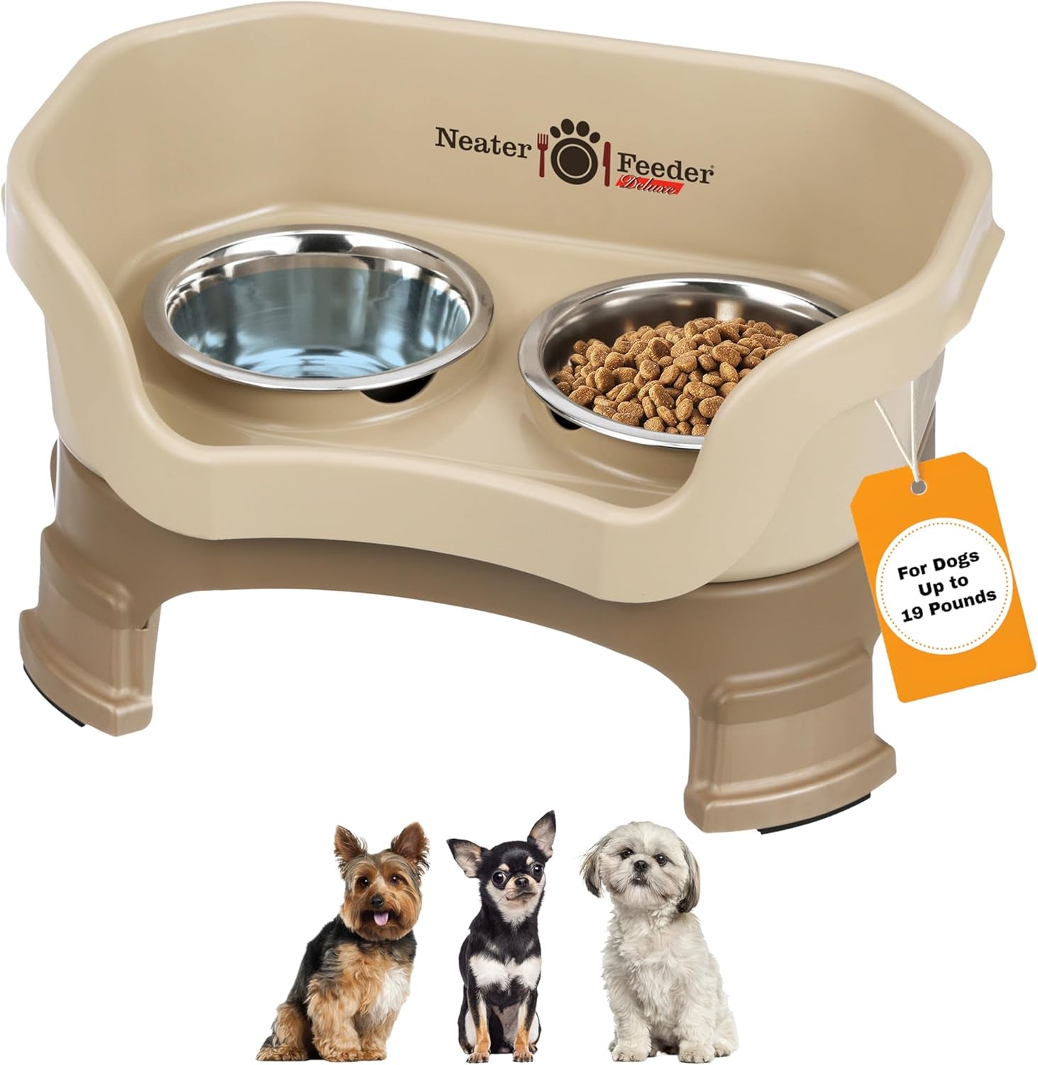 Neater Feeder Deluxe Elevated Cat Bowls with Adjustable Heights (6” & 7.5”), No-Spill Raised Stand, Whisker-Friendly Stainless Steel Dishes, Made in USA, Bronze Finish