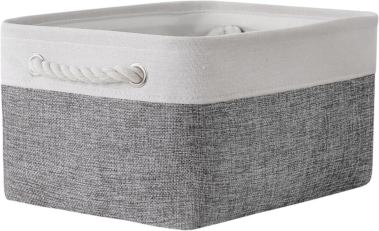 Large Collapsible Storage Bins - 3 Pack 14x10x7 Inch Fabric Organizers for Closet, Shelf, and Toy Storage (Grey & Gold)