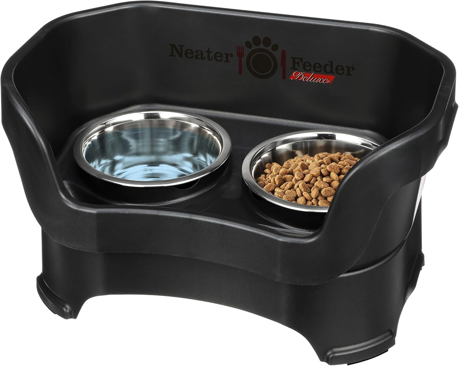 Neater Feeder Deluxe Elevated Dog Bowl Set for Medium Dogs (19-40 lbs) - Made in USA, Spill-Proof Feeding Station, Gunmetal Finish
