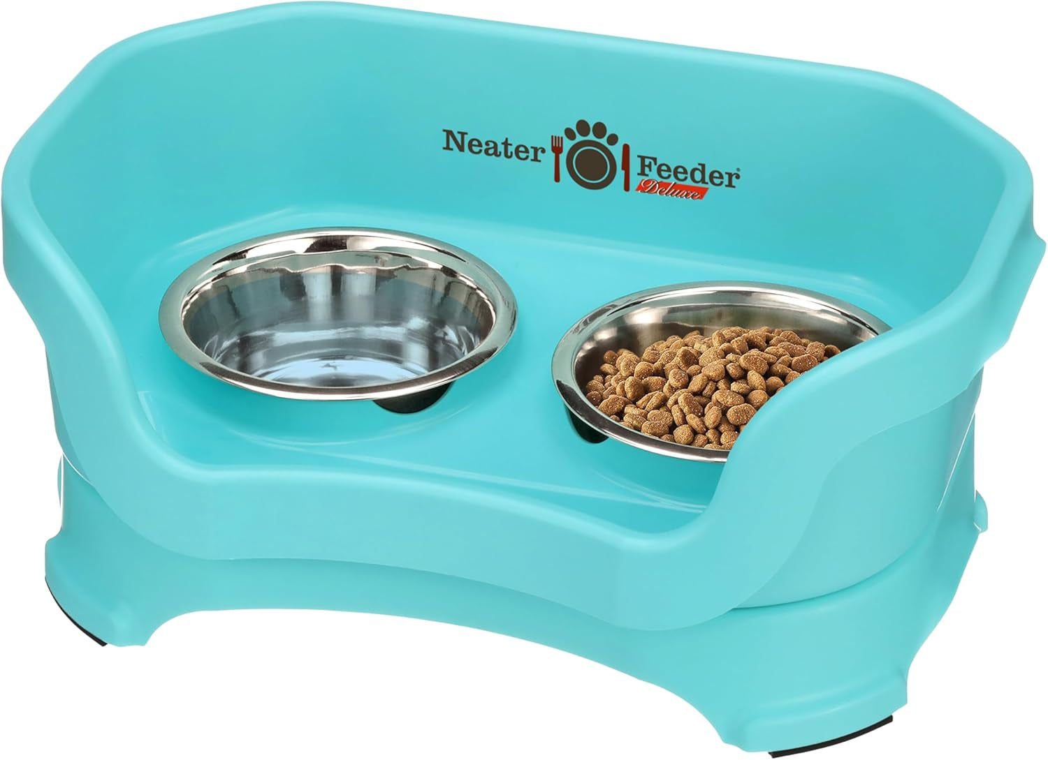 Neater Feeder Deluxe Elevated Dog Bowl Set for Medium Dogs (19-40 lbs) - Made in USA, Spill-Proof Feeding Station, Gunmetal Finish