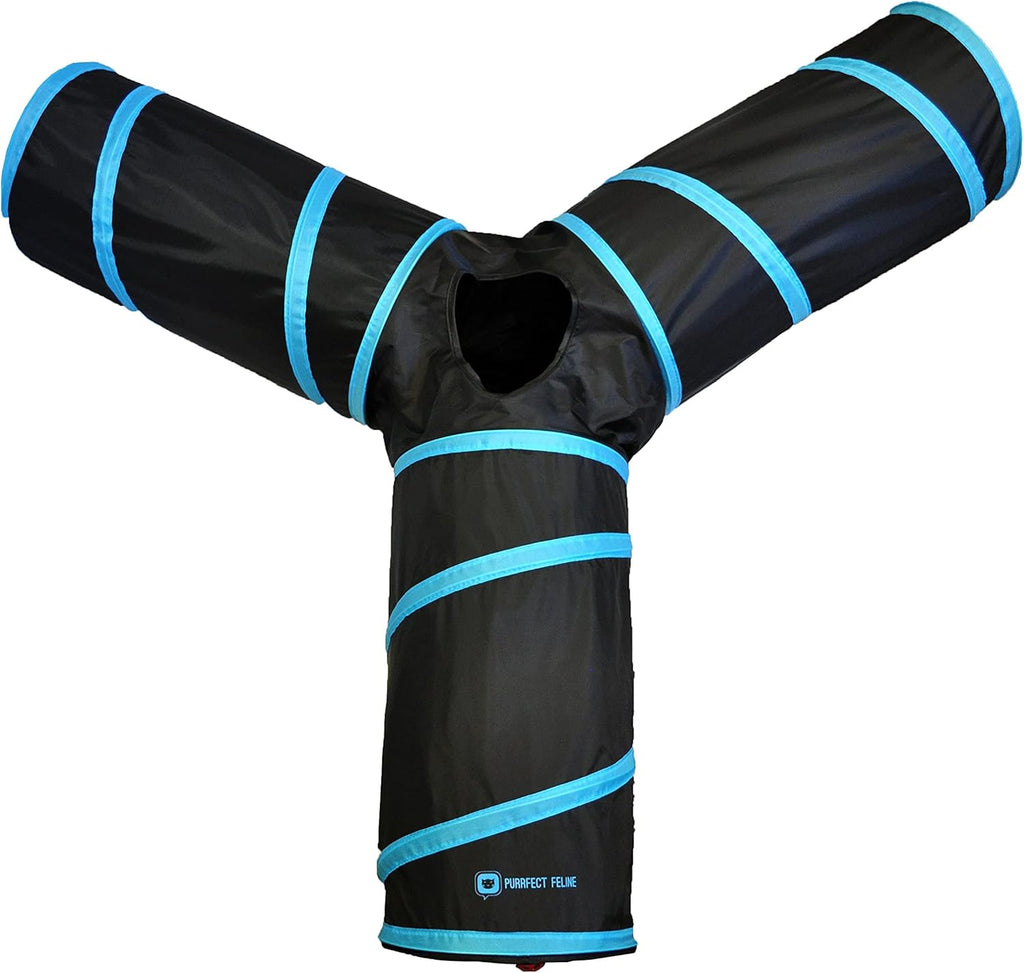 Large Blue 3-Way Cat Tunnels with Crinkle Toy for Indoor Cats